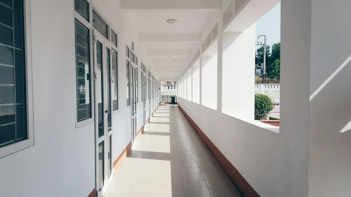 Open-air corridor of a school building in Vietnam